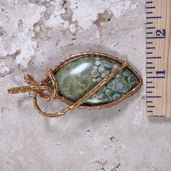 Copper Wire Wrapped Stone Pendant - Picture 3 of 4